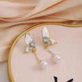 Elegant Enamel Butterfly Zircon Rhinestone Tassel Pearl Drop Earrings for Women Light Luxury Earrings view 3