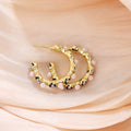 French Vintage Camellia Flower Hoop With Pearls, Gold Alloy Enamel Floral Luxury Statement Earrings view 3