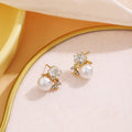 Elegant French Vintage Gold Alloy White Enamel Flower Zircon Rhinestone Pearl Drop Stud Earrings view 4