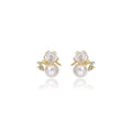 Elegant French Vintage Gold Alloy White Enamel Flower Zircon Rhinestone Pearl Drop Stud Earrings view 5