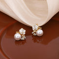 Elegant French Vintage Gold Alloy White Enamel Flower Zircon Rhinestone Pearl Drop Stud Earrings view 3