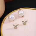 Elegant Korean Style Detachable Pearl Butterfly Zircon Rhinestone Gold Alloy Stud Earrings view 4