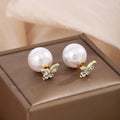 Elegant Korean Style Detachable Pearl Butterfly Zircon Rhinestone Gold Alloy Stud Earrings view 2
