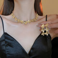 Light Luxury Alloy Flower Stud Earrings Bracelet Necklace Jewelry Set For Women view 4