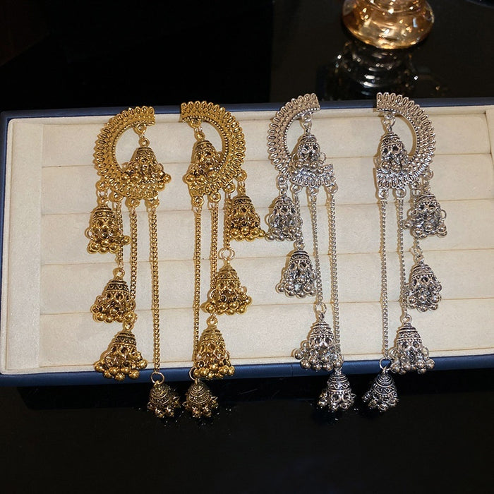 Bohemian Vintage Metal Round Geometric Long Tassel Drop Earrings Chic Exotic Style