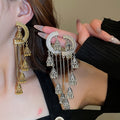 Bohemian Vintage Metal Round Geometric Long Tassel Drop Earrings Chic Exotic Style view 2