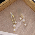 Elegant Luxury Korean Style Gold Alloy Curved Line Rhinestone Zircon Pearl Drop Dangle Earrings view 3