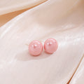 Elegant Pink Round Pearl Studs Sweet Minimal Small Silver Needle Summer Fashion Women Earrings view 2
