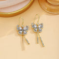 Elegant Light Luxury Hollow Butterfly Rhinestone Tassel Drop Dangle Alloy Fish Hook Earrings view 2