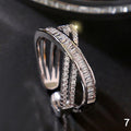 European American Cross Geometric Micro Pave Open Ring, Adjustable Light Luxury Finger Jewelry view 5