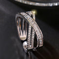 European American Cross Geometric Micro Pave Open Ring, Adjustable Light Luxury Finger Jewelry view 2