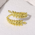 European American Leaf Shape Open Adjustable Ring, Simple Metallic Forest Style Finger Jewelry view 2