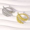 European American Leaf Shape Open Adjustable Ring, Simple Metallic Forest Style Finger Jewelry view 3