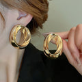 Minimalist Metal Geometric Ring Stud Earrings For Women, Light Luxury Fashion Designer Style view 4
