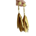 Gold Feather Tassel Drop Earrings With Silver Needle Pins, Chic Geometric Ethnic Vintage Style view 5
