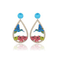 Luxury Vintage Hummingbird Flower Enamel Acrylic Glitter Alloy Hollow Teardrop Bohemian Dangle Earrings view 5