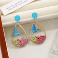 Luxury Vintage Hummingbird Flower Enamel Acrylic Glitter Alloy Hollow Teardrop Bohemian Dangle Earrings view 4