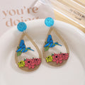 Luxury Vintage Hummingbird Flower Enamel Acrylic Glitter Alloy Hollow Teardrop Bohemian Dangle Earrings view 3
