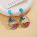 Luxury Vintage Hummingbird Flower Enamel Acrylic Glitter Alloy Hollow Teardrop Bohemian Dangle Earrings view 2