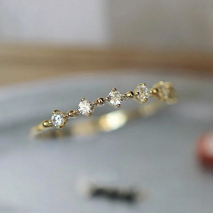 Korean Light Luxury Stackable Index Finger Ring With Row Rhinestone Design, Simple Women Jewelry