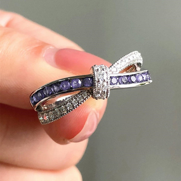 European Fashion Purple Crisscross Bow Ring For Women, New Statement Finger Jewelry