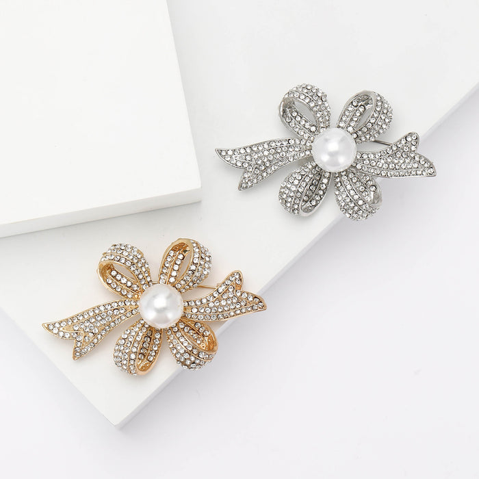Rhinestone Alloy Four Section Bow Brooch For Women Apparel