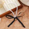 European American Vintage Long Bow Adjustable Collarbone Chain Pearl Necklace For Women view 3