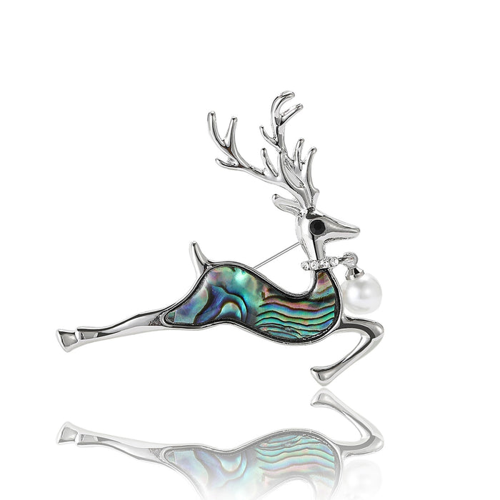Alloy Pearl Shell Elk Brooch For Women Suit Cardigan Decoration