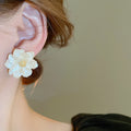 Premium Korean Style Resin Camellia Flower Stud Earrings For Women With Silver Needles view 3