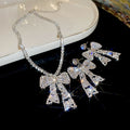Light Luxury Copper Bow Trapezoid Zircon Drop Earrings With Silver Pins view 4