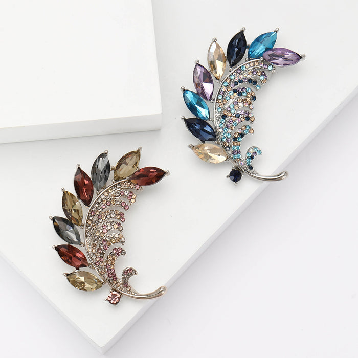 Fashion Alloy Rhinestone Leaf Brooch Pin For Suits And Dresses