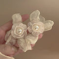 French Vintage Flower Tassel Pearl Drop Earrings, Princess Style Light Luxury U Shape Jewelry view 4