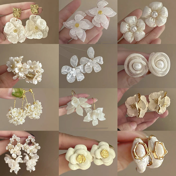 French Vintage Flower Tassel Pearl Drop Earrings, Princess Style Light Luxury U Shape Jewelry