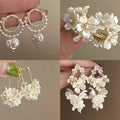 French Vintage Flower Tassel Pearl Drop Earrings, Princess Style Light Luxury U Shape Jewelry view 2