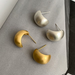 Minimalist Brushed Copper Geometric Oval Line Stud Earrings For Women Light Luxury Style