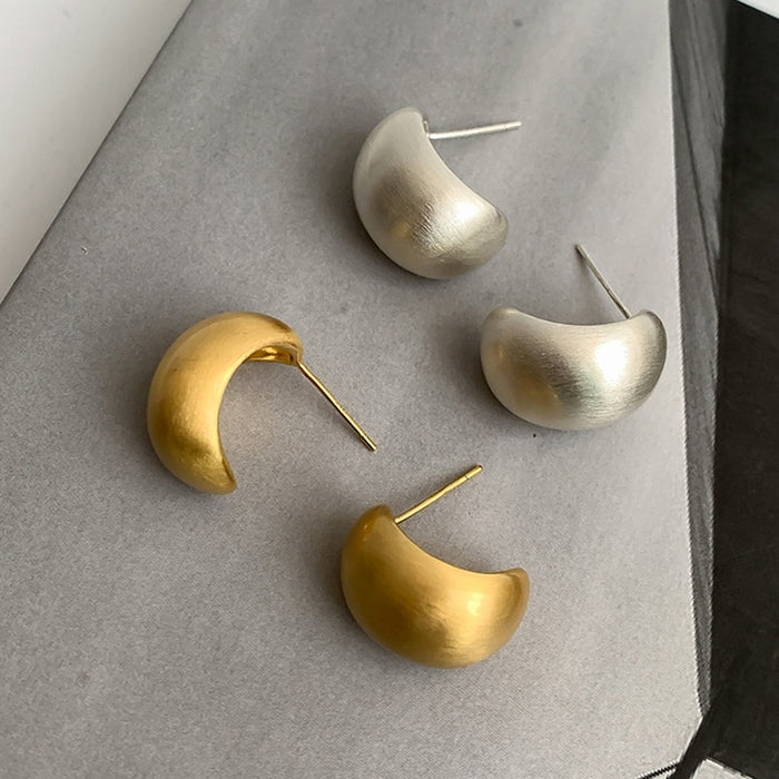 Minimalist Brushed Copper Geometric Oval Line Stud Earrings For Women Light Luxury Style