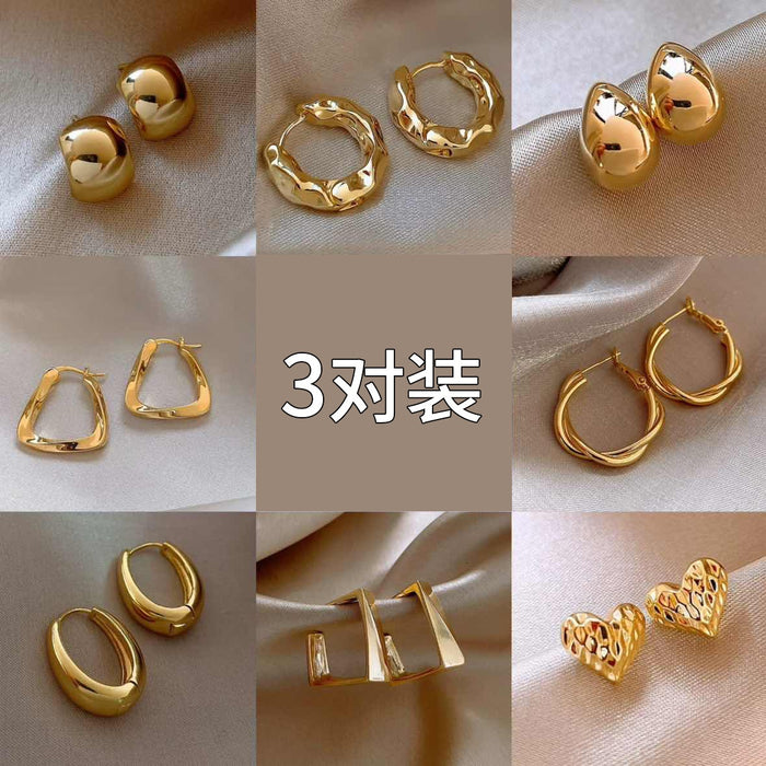 Metal Twist Stud And Hoop Earrings Jewelry Set With Light Luxury Geometric Round Design