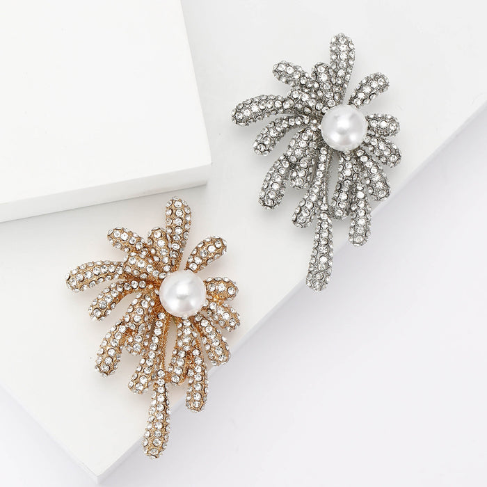 Alloy Rhinestone Pearl Firework Brooch For Women's Suit Decoration