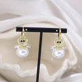 Elegant Korean Style Gold Alloy Swan Pearl Huggie Hoops With Rhinestone Crystal Charm Earrings view 2