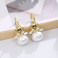 Elegant Korean Style Gold Alloy Swan Pearl Huggie Hoops With Rhinestone Crystal Charm Earrings view 1