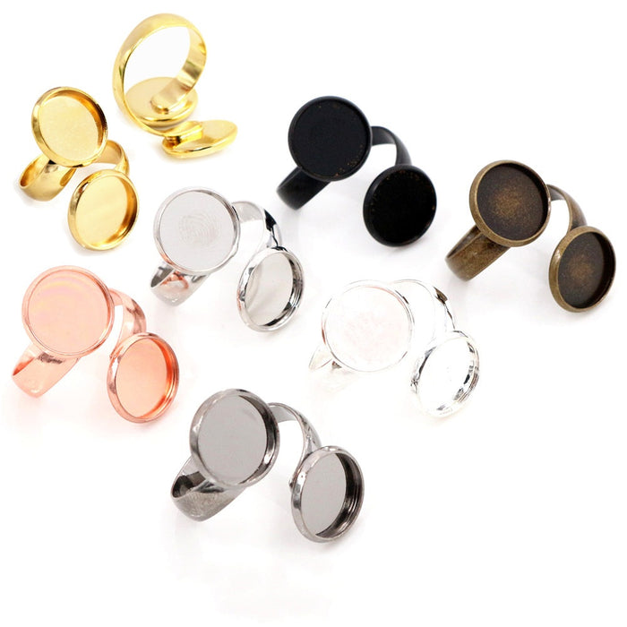 12mm Inner Dual Tray Electroplated Copper Ring Cabochon Base Setting For DIY Jewelry Findings