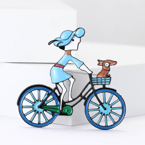 Alloy Acrylic Cycling Girl Brooch For Cartoon Clothing Decoration
