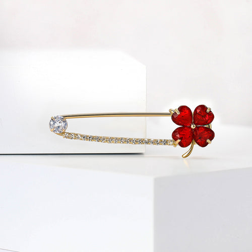 Alloy Rhinestone Four Leaf Clover Brooch Pin For Women's Suits