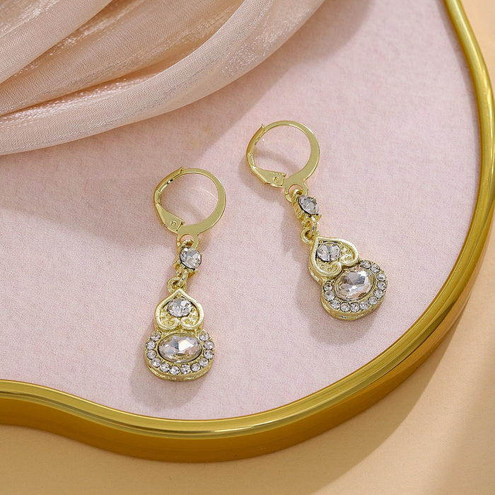Luxury Gold Alloy Rhinestone Gourd Heart Drop Hoop Earrings Elegant Micro Pave Crystal Dangle Earrings