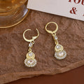 Luxury Gold Alloy Rhinestone Gourd Heart Drop Hoop Earrings Elegant Micro Pave Crystal Dangle Earrings view 4