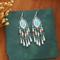 Bohemian Ethnic Teardrop Alloy Beaded Long Tassel Travel Statement Vintage Dangle Earrings view 4