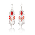 Bohemian Ethnic Teardrop Alloy Beaded Long Tassel Travel Statement Vintage Dangle Earrings view 5