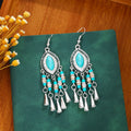 Bohemian Ethnic Teardrop Alloy Beaded Long Tassel Travel Statement Vintage Dangle Earrings view 3