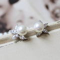 Korean Elegant Faux Pearl Flower Stud Earrings French Style Floral Ear Jewelry view 2