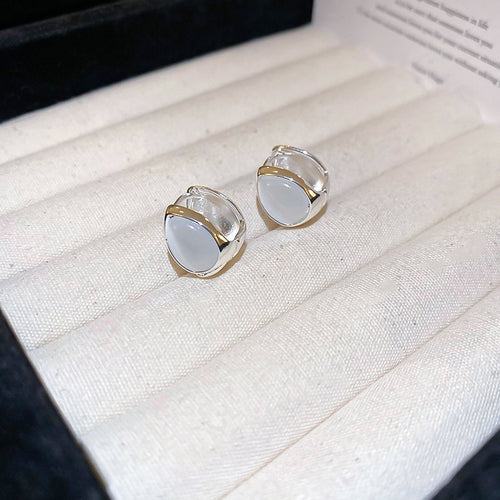 Minimalist Silver Teardrop Cat Eye Stone Earrings French Elegant Light Luxury Ear Cuffs